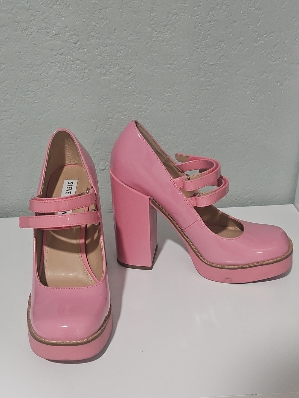 Steve Madden Glossy Pink Double-Strap Platform Heels